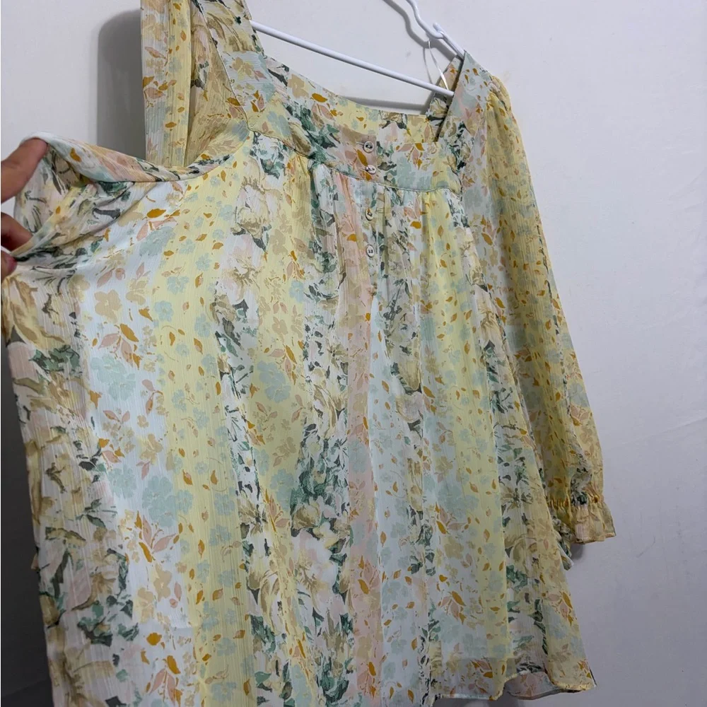 LC Lauren Conrad Floral Boho Blouse size XXL Sheer Long Sleeve Peasant Top(A465) - Picture 7 of 16